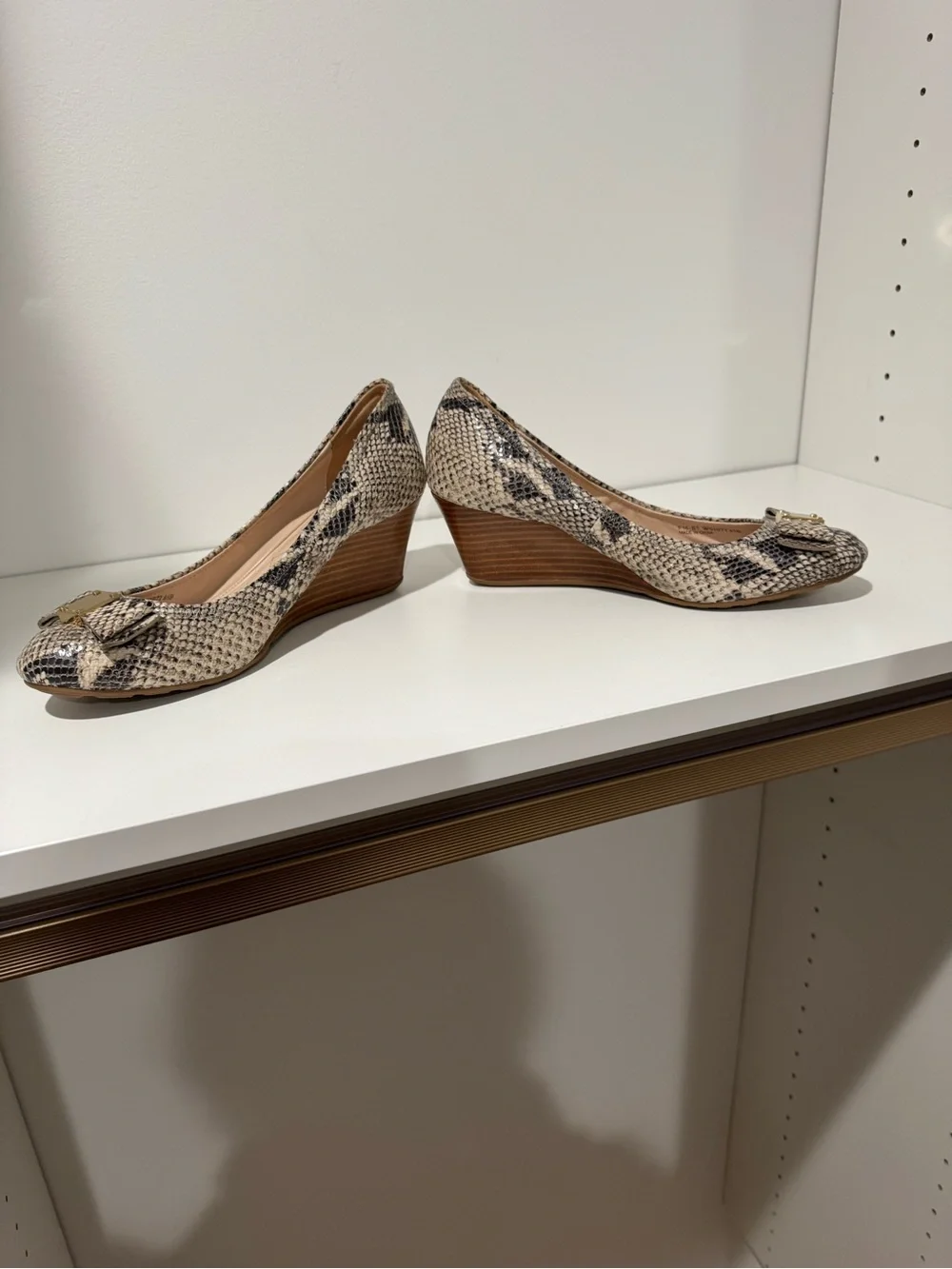 Cole Haan Snake-Print Bow Wedge Pumps - Beige/Tan